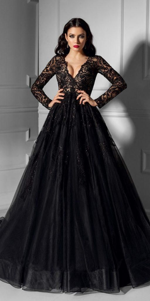 Black Long Sleeves Lace Elegant Modest Prom Dress, A-Line Ball Gown We –  SposaBridal